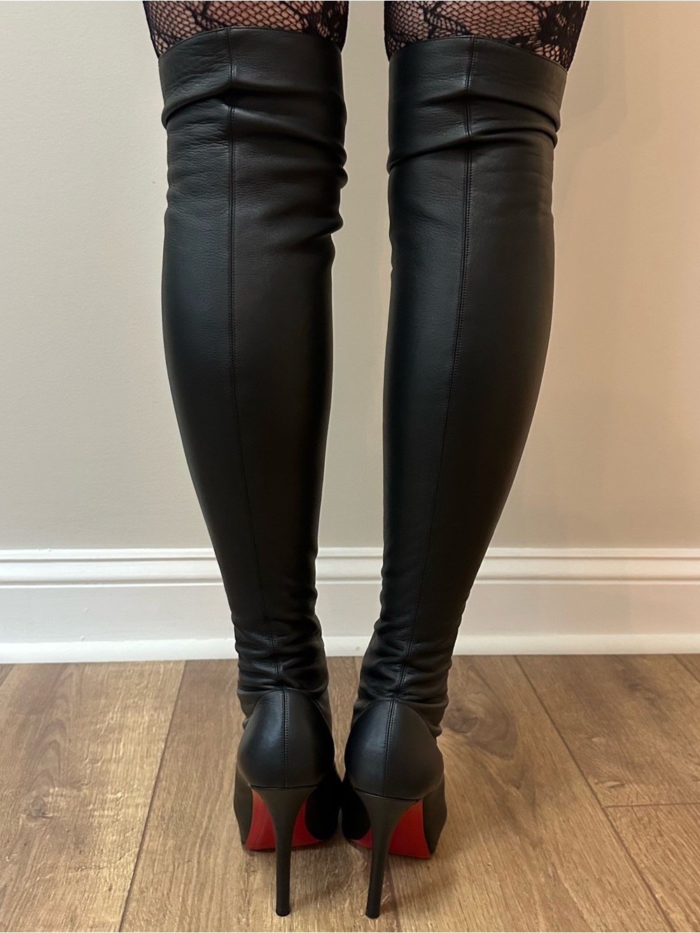 Ultra Rare Christian Louboutin Croche BlackOver-the-Knee Lace-Up Stiletto Boots - Picture 3 of 9